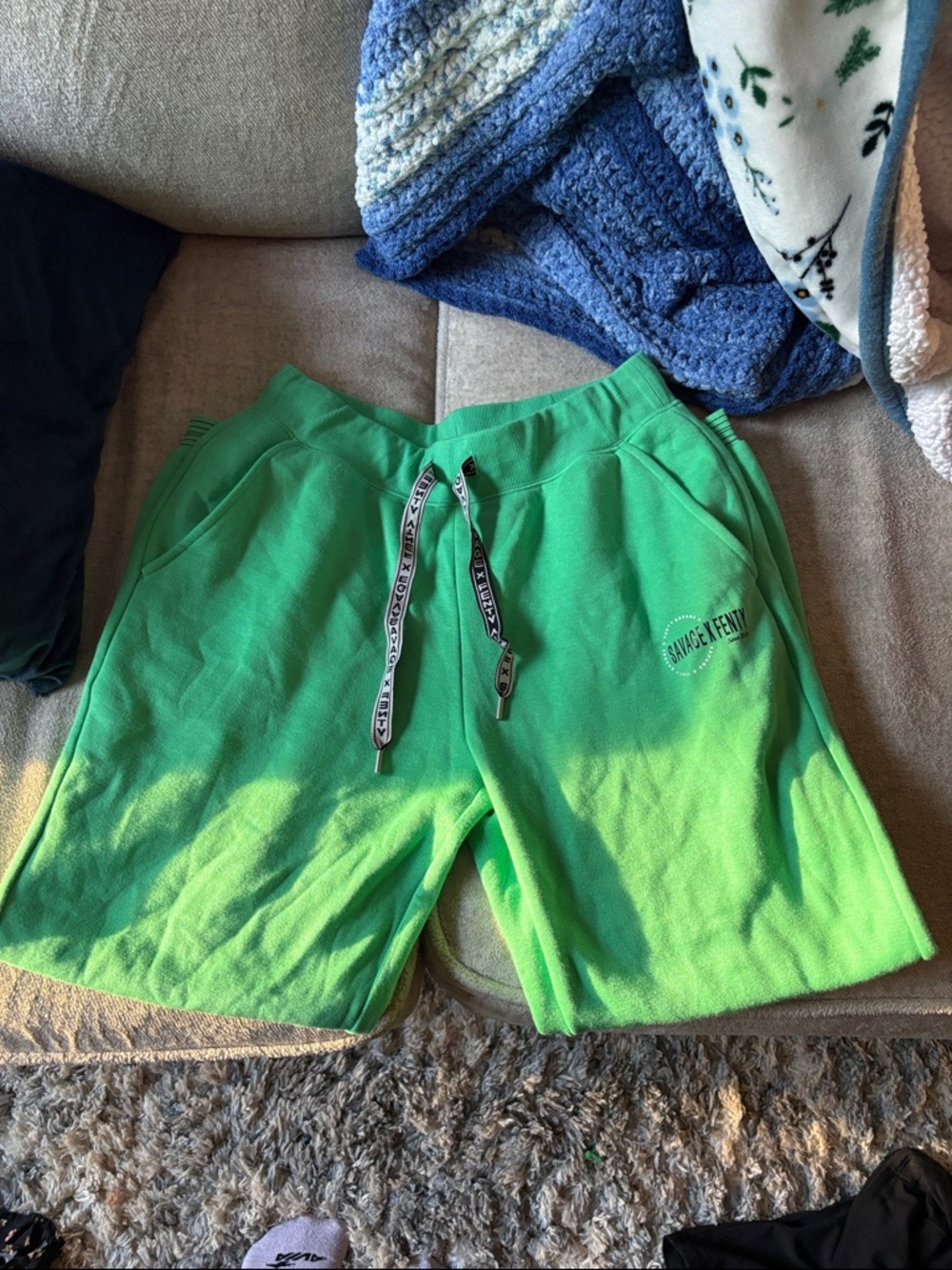 Savage X Fenty Men's Neon Green Fleece Athletic joggers